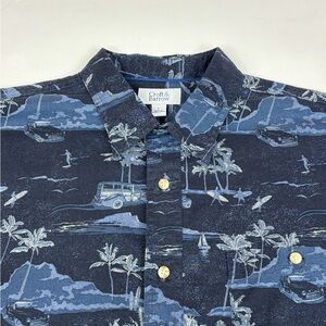 Croft & Barrow Men's Large Short Sleeve Blue Floral Hawaiian Button Up Shirt AOP
